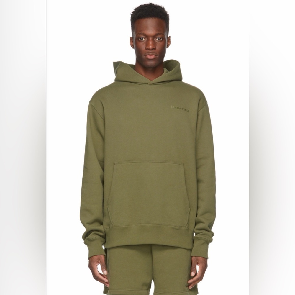 adidas Originals x Pharrell Williams Khaki Basics Hoodie in Olive Cargo